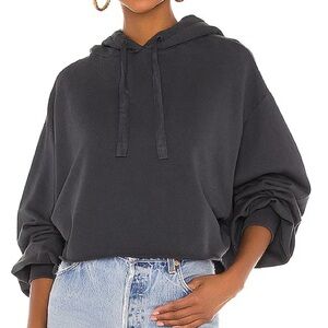FRAME Cropped Easy Hoodie in Faded Noir